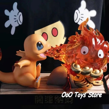 Anime Pokemen Figure Charmander Bite Calcifer Action Figures Pvc Statue Desktop Ornamen Collection Model Toys Gifts 8cm