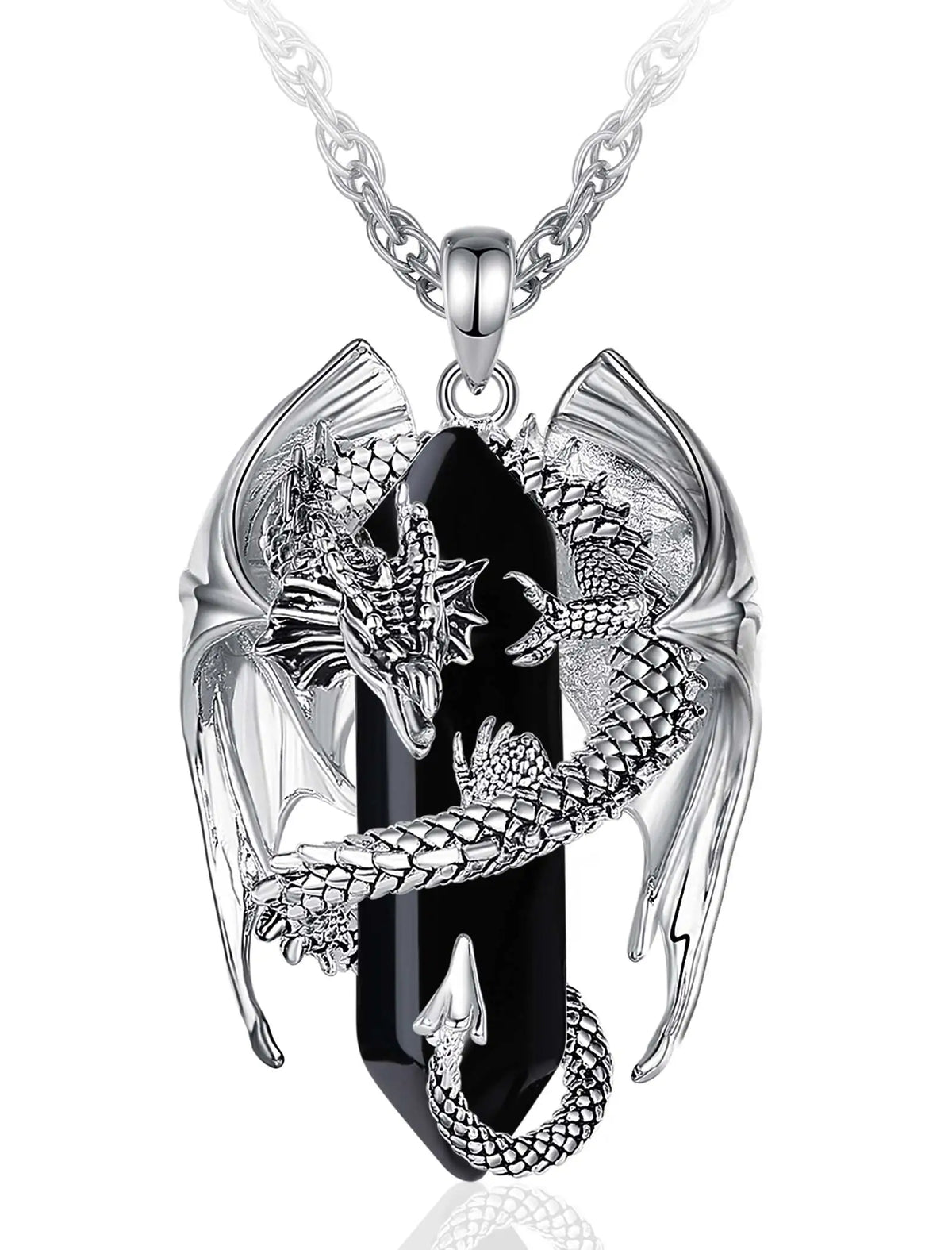Eudora Dragon Twining Hexagonal Obsidian Prismatic Necklace Punk Healing Stone Crystal Pendant Personality Jewelry Gift for Man
