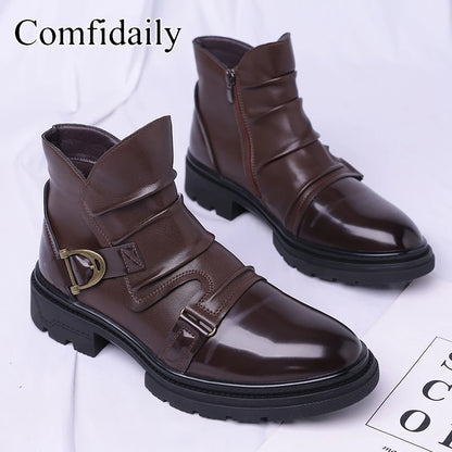 Fashionable  casual personalized motorcycle men boots with retro V-mouth side zipper outdoor oversized (39-48) riding boots