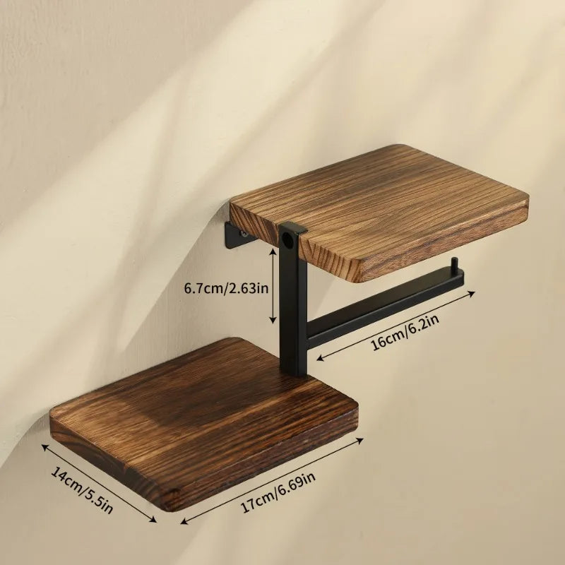 Wooden Toilet Paper Holder Hanging Tissue Roll Wall Mounted Bathroom Shelf Wallpaper Rack Dispenser Bathroom Accessories