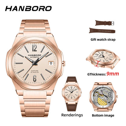 HANBORO Ultra Thin Steel King Series Men's Fully Automatic Mechanical Pearl Tourette Watch Fashion Personalized Watch 018