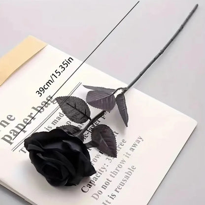 Artificial Black Roses Fake Flowers Long Stem With leaves for Halloween Home Decor Wedding Party Tabletop Bouquet DIY Creative