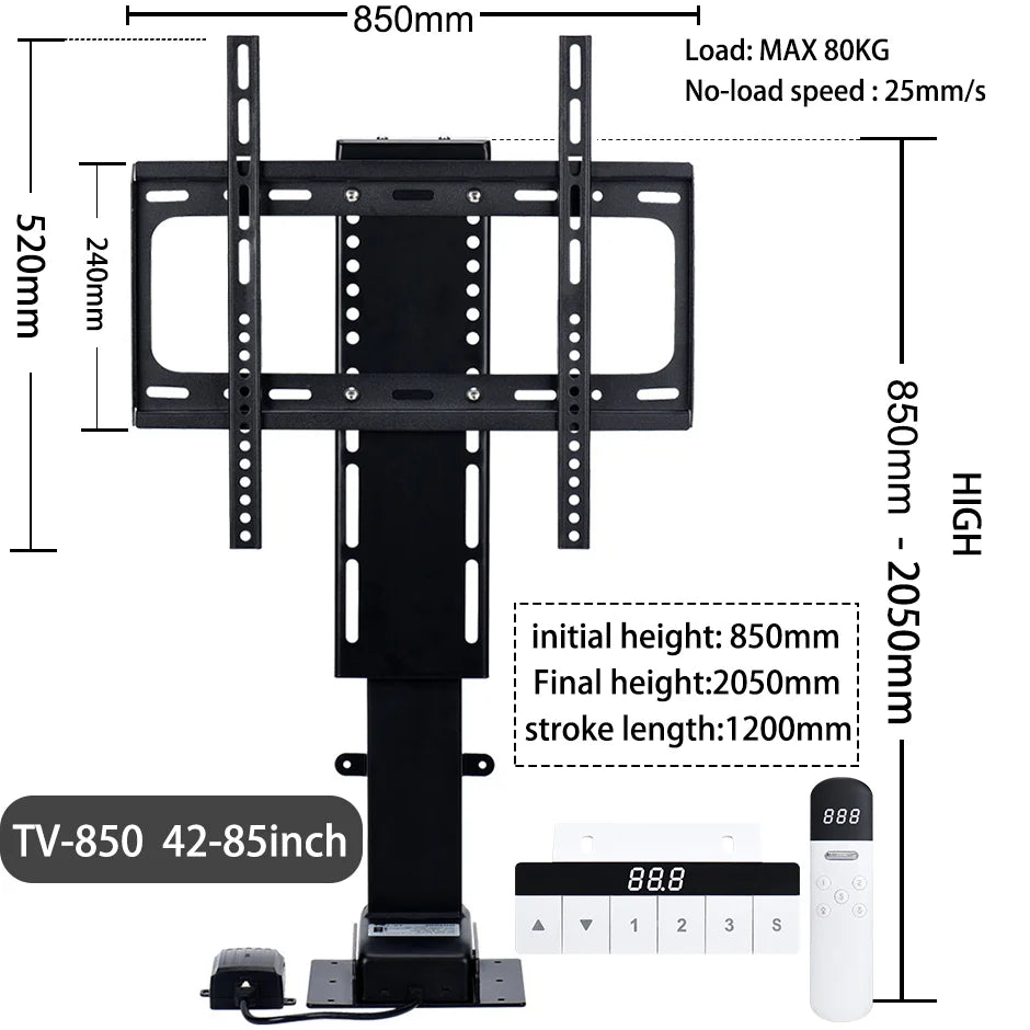Motorized TV Lift for 32“ ~100" TVs,Height Adjustable TV Stand and Wall Mount Remote Control and Memory Setting Lift TV Bracket