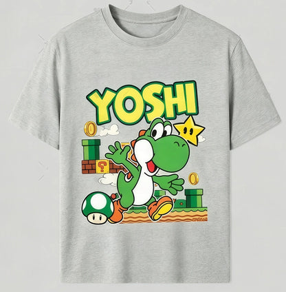 Boys Girls Family Kids T-shirt Tops Summer Cartoon Yoshi Men's Women's Short Sleeve T-shirt Tops Suitable For Adults And Kids