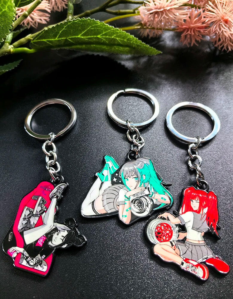 JDM Style Key Chain Sexy Girl 3D Metal Zinc Alloy Keychain Holder Car Motorcycle Key Ring Pendant Wheel Auto Accessories Gift