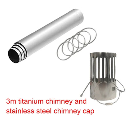 Portable 3m Titanium Chimney and SUS304 Chimney Cap Kit Tent Stove Accessories Outdoor Camping Wood Stove DIY Tube