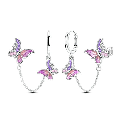 Original 925 Sterling Silver Earrings Sparkling Shining Dreamy Butterfly Hoop Earring for Women Girl Party Birthday Jewelry Gift