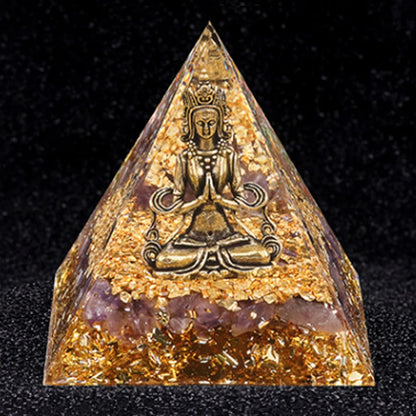 Natural Crystal Energy Generator Pyramid Buddha Lapis Lazuli Amethyst Reiki Healing Resin Pyramid Egyptian Room Decoration 6cm