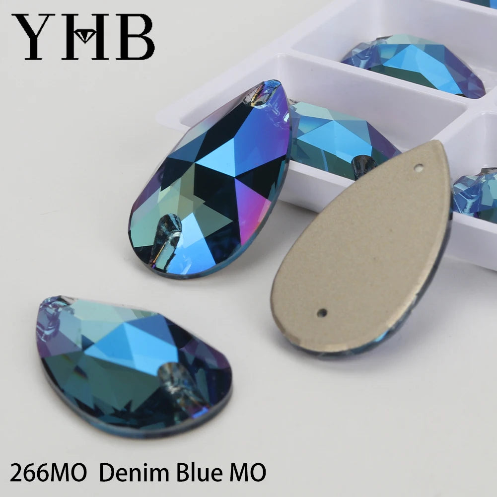 YHB Drop Moonlight Glass Lt Siam Crystal AB Sewing Stones Flatback Sew on Rhinestones For Garment Clothes Bags