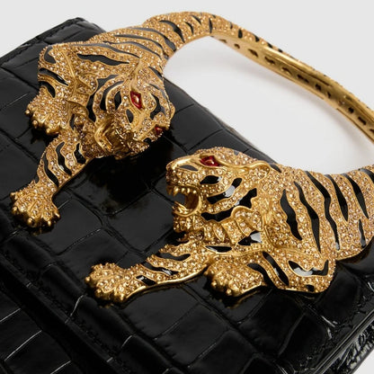 2026 New Luxury Designer Handbag for Women Crocodile Effect Leather Tiger-sculpted Top Handle Fashion Evening Shoulder Bag
