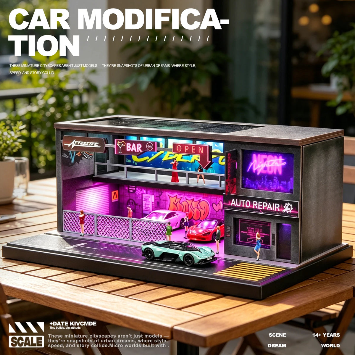 1:64 Scale Car Garage Diorama Model Assemble LED Lighting Car Parking Lot Backdrop Display Scene Model Toy Collection Gift