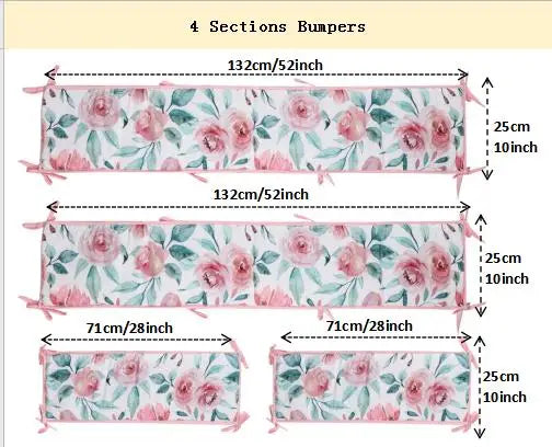 Crib Rail Cover Set and Baby Crib Liner  Baby Bumperless Crib Cot Protector Infant Bebe Bedding Set