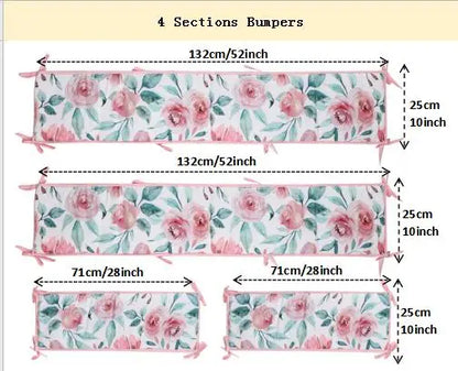 Crib Rail Cover Set and Baby Crib Liner  Baby Bumperless Crib Cot Protector Infant Bebe Bedding Set