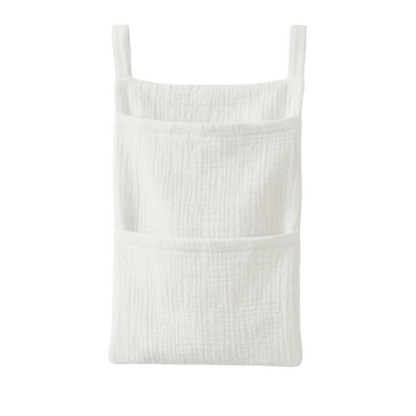 Pure Cotton Baby Crib Hanging Bag Large Capacity Solid Color Stroller Storage Bag Multifunctional 2 Pockets Diapers Organizer