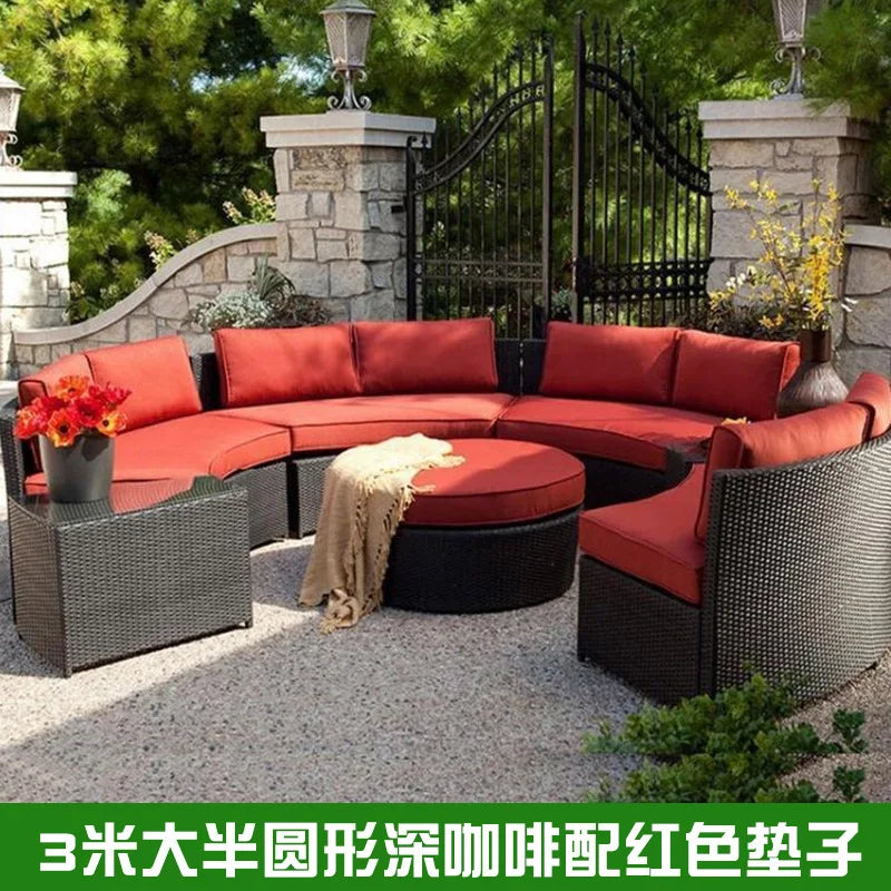 Outdoor round rattan sofa combination garden courtyard semi-circular rattan chair sofa outdoor hotel curved living room sofa