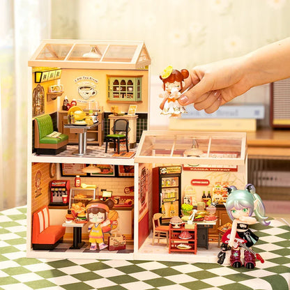 Rolife DIY Miniature House Kit Model Building Craft Kit with LED for Adults Kids Panda Hot Pot and Night Out Food Stall