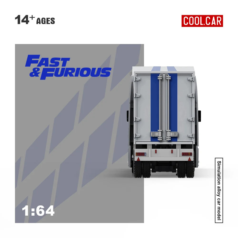 Cool Car 1/64Blue Silver Striped Livery Heavy Truck Diecast Alloy Model Mini Simulation Lorry Desktop Hobby Collectible Ornament