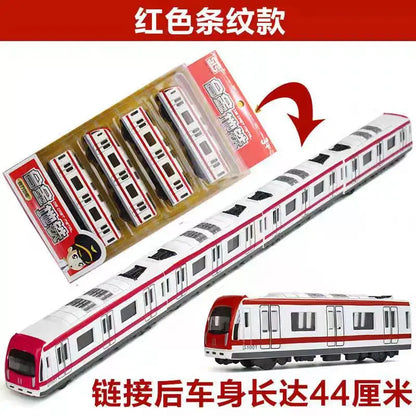 44cm alloy green leather subway bus train high-speed rail car 4-section magnetic connection model children's toy collection gift