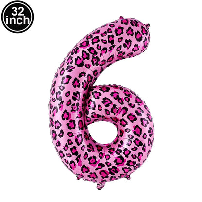 32 Inch Pink Leopard Print Number Foil Balloon 0‑9 Digit Balloon Wild Animal Helium Balloon for Birthday Anniversary Party Decor