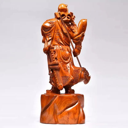 Hand-Carved Rosewood Guan Gong Statue - Chinese God of Wealth & Protection, Feng Shui Warrior Sculpture for Home/Business Blessi