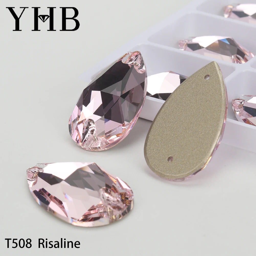 YHB Drop Moonlight Glass Lt Siam Crystal AB Sewing Stones Flatback Sew on Rhinestones For Garment Clothes Bags