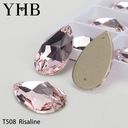 YHB Drop Moonlight Glass Lt Siam Crystal AB Sewing Stones Flatback Sew on Rhinestones For Garment Clothes Bags