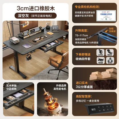 Solid wood electric lifting table with drawers computer table home gaming desk table workbench office desks and workstations