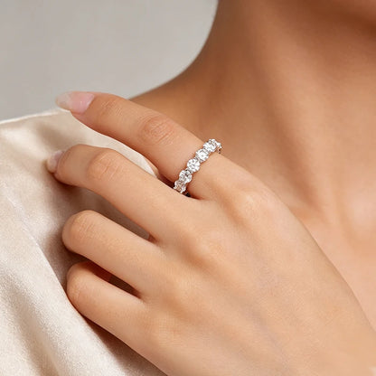 NeeTim 5mm Full Moissanite Ring 925 Sterling Silver with White Gold Plated Wedding Eternity Engagement Rings for Women Jewelry