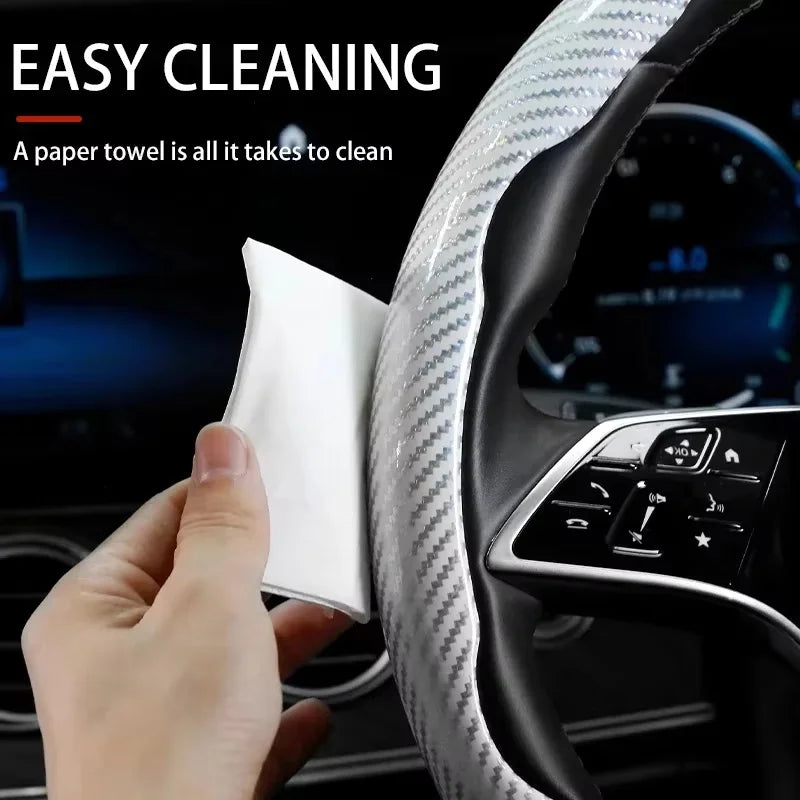 2/3PCS Laser Carbon Fiber Silicone Car Steering Wheel Cover 1K Micro Fiber Leather PVC Wheel Booster Cover Non-Slip Universal