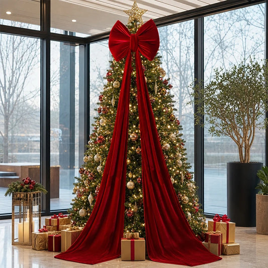 Thickened‑Oversized Big Bow Decoration, Wine‑Red Large Bow for Backdrop Cloth, Large Bow with Long Satin Ribbons, Christmas Deco