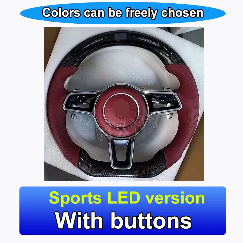 New Upgrade Alcantara Leather Steering Wheel For Porsche Macan Panamera Cayenne 718 911 Custom Genuine Carbon Fiber LED Interior