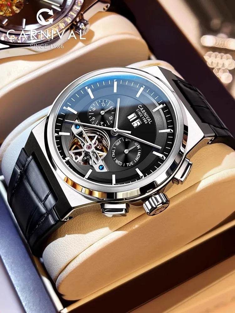 Reloj CARNIVAL Mens Sport Mechanical Watch Brand Luxury Tourbillon Automatic Wrist Watches for Men 50M Waterproof Montre Homme
