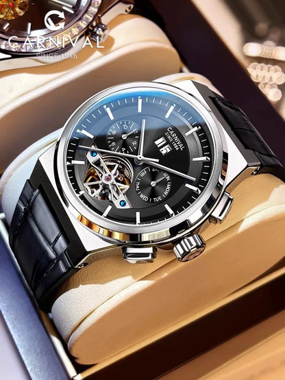 Reloj CARNIVAL Mens Sport Mechanical Watch Brand Luxury Tourbillon Automatic Wrist Watches for Men 50M Waterproof Montre Homme