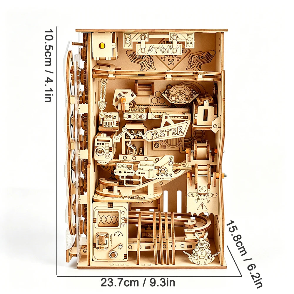 Ury 3D Wooden Puzzle Electric Track Device Marble Run Book Nook Set Counter Current Compass Model Ball Maze Assembly Gift