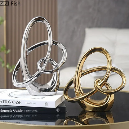 Ring Shaped Ornaments Electroplated Ceramic Sculpture Statue Decoration Furnishing Home Decor Crafts Home Accessories Figurines