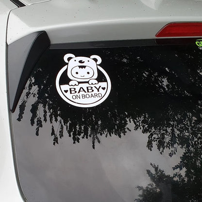 Baby On Board" Reflective Car & Motorcycle Decal - Durable Pvc, Cartoon Safety Warning Sticker For Windows