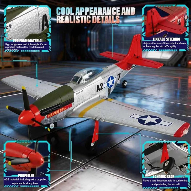 New P51D Mustang Remote Control Aircraft 2.4G One Click Aerobatic Flight 5CH Glider RTF Equipped with Xpilot Stability System