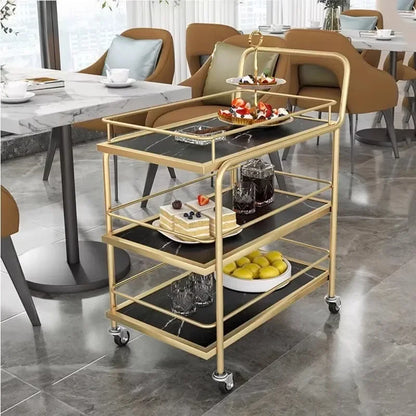 3-Tier European Style Rolling Serving Cart Versatile Beverage Dessert Trolley for Hotel Restaurant Cafe Wedding Party Home Use