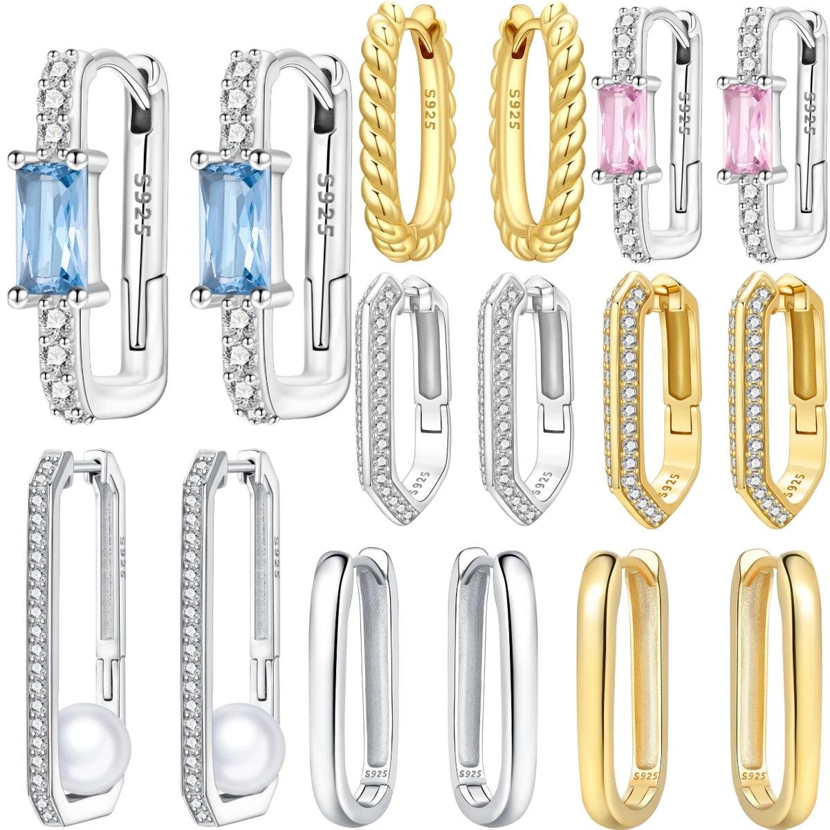 Orstarry Original 925 Sterling Silver Minimally Design Blue Zircon Earrings Women Hoop Earring Anniversary Jewelry Gifts