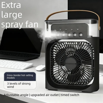 3-in-one Portable Air Conditioner Fan with LED Light Humidifier Timing Function Desktop Spray Fan for Home and Office Use
