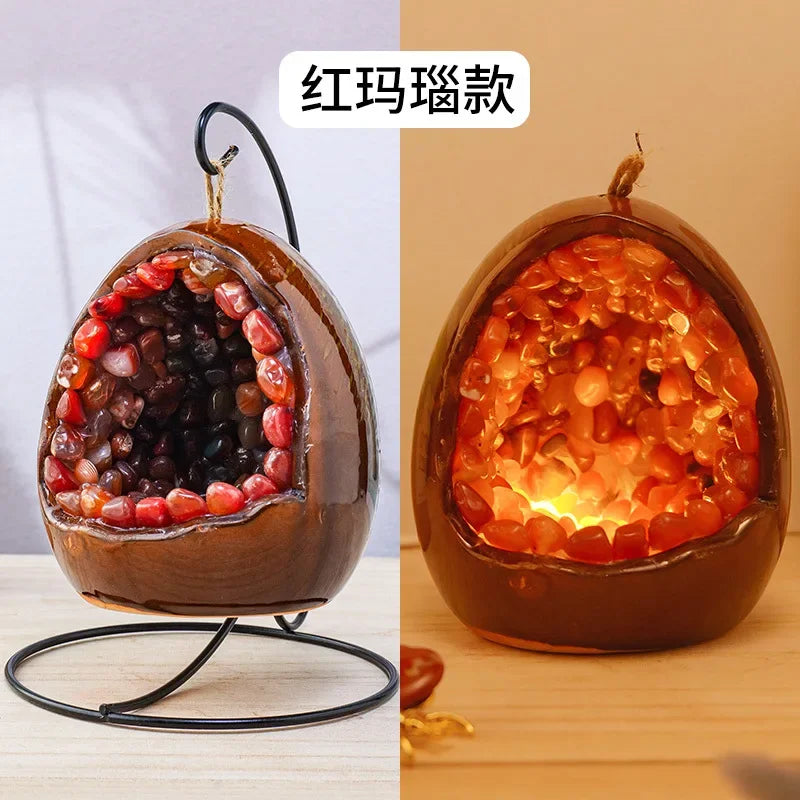 Natural Amethyst Cave Table Lamp Dinosaur Egg Bedroom LED Night Light Bedside Lamp Amethyst Flower Handicraft Home Decoration