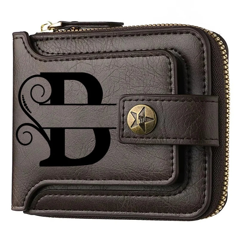 Personalized  PU Leather Chain Short Wallet For Man, Engraved Name&Text Bifold Stylish Brown Wallet For Man Valentines Birthday