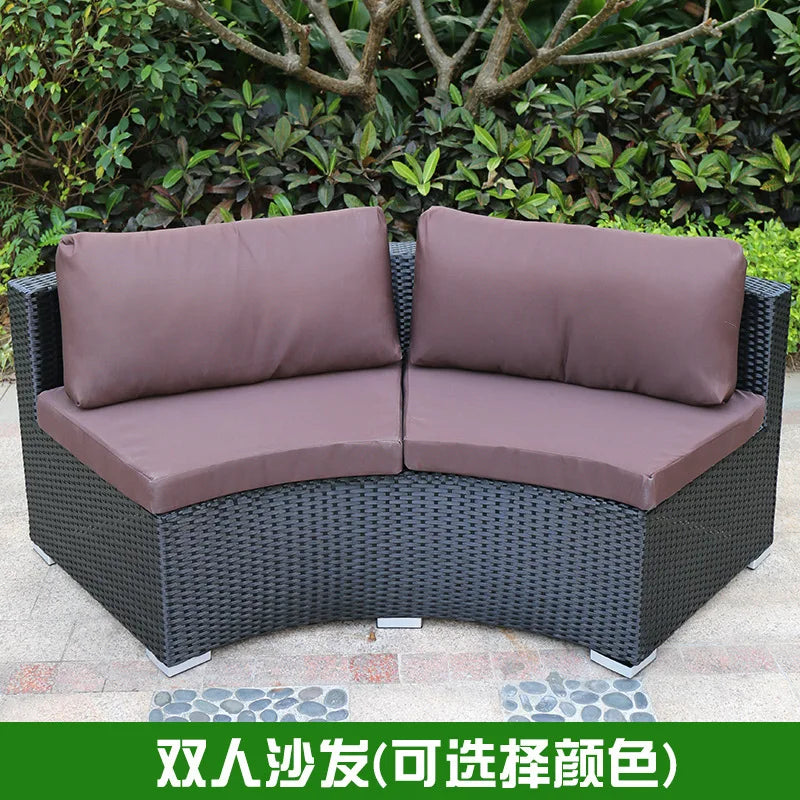 Outdoor round rattan sofa combination garden courtyard semi-circular rattan chair sofa outdoor hotel curved living room sofa