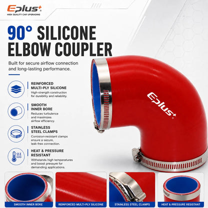 EPLUS Silicone Hose 0° 45° 90° Connector Reducer Pipe Adapter Black Red High Temperature Resistance Universal Silica Gel