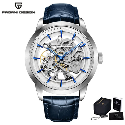 PAGANI DESIGN 2026 New Skeleton Men's Mechanical Watches Top Luxury Automatic Watch Men Blue Leather Waterproof Wrist Watch Men