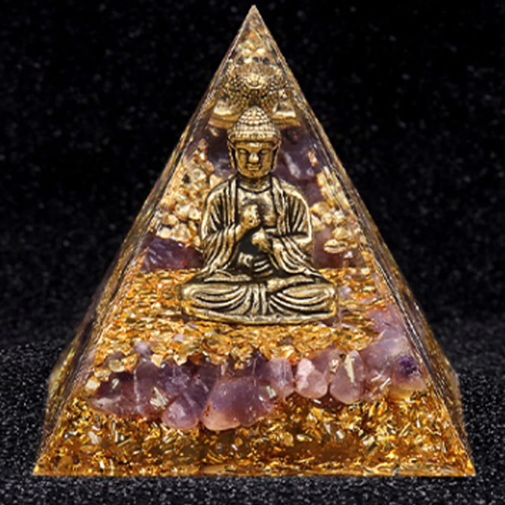 Natural Crystal Energy Generator Pyramid Buddha Lapis Lazuli Amethyst Reiki Healing Resin Pyramid Egyptian Room Decoration 6cm