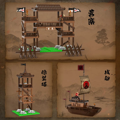 DECOOL Three Kingdoms Camp Watchtower Building Blocks Ancient Main City Ancient Warships Military Bricks Toys For Boys Kid Gifts