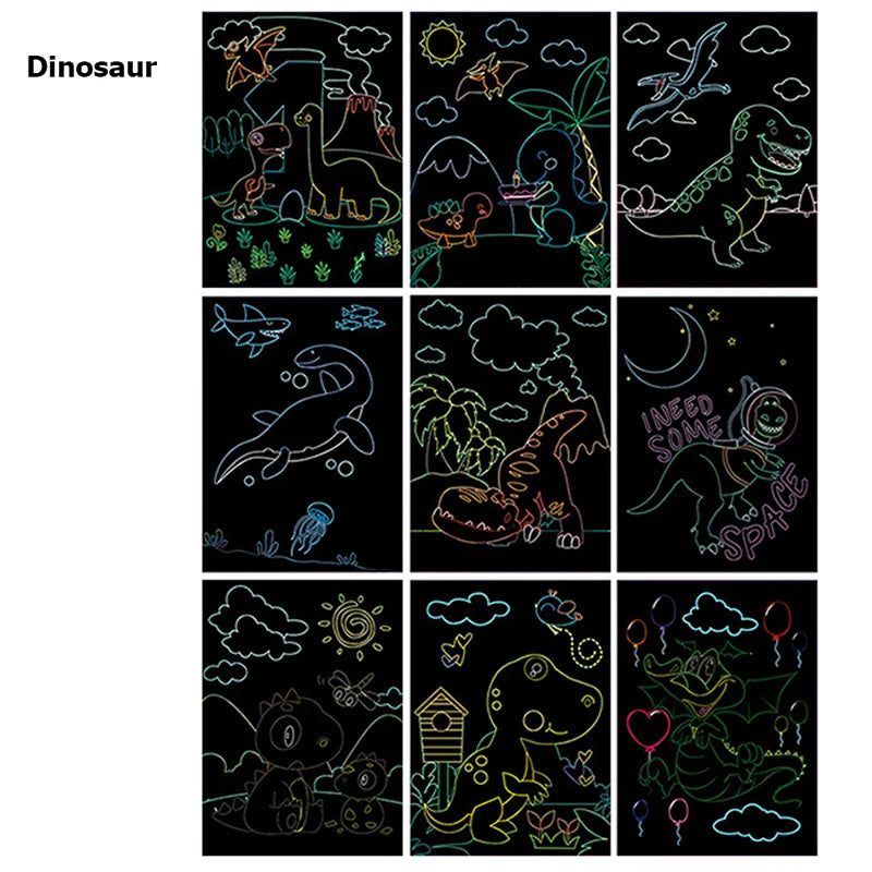 Cartoon Scratch Painting Children Drawing Toys Art Creativity DIY Graffiti Supplies Dazzling Color Scratched Paintbook TMZ