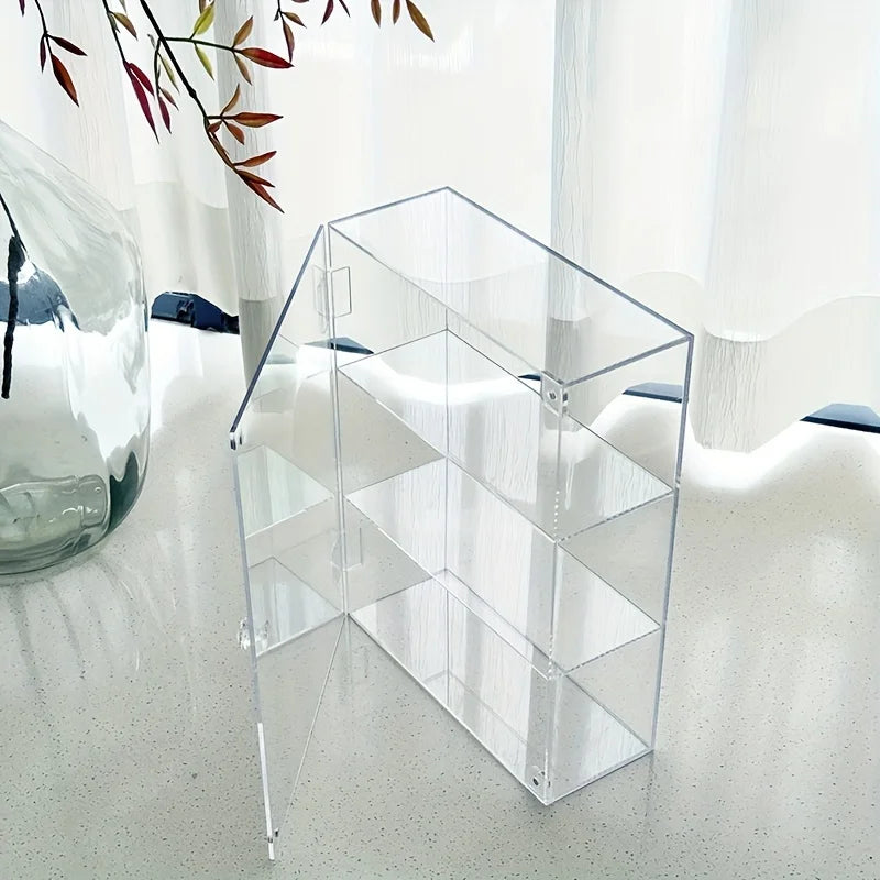 1pc Open Door Acrylic Display Cabinet with Handle, Transparent Dustproof Large Capacity Storage, Can Store Models and Cosmetics