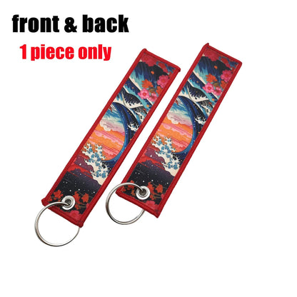 JDM Modification Culture Keychain Hokkaido waves Keyring Strip Cloth Car Motorcycle Key Chain Holder Backpack Pendant Accessory